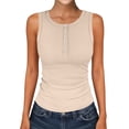 thumbnail image 2 of Womens Tank Tops Dressy Casual Summer Sleeveless Crew Neck Ribbed Button Down Shirts Workout Basic Blouses Beige L, 2 of 5