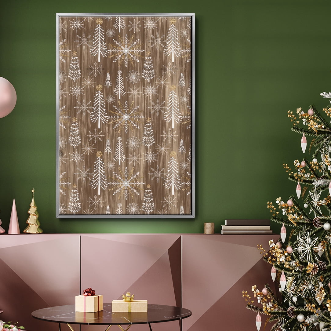 Barnwood Wonderland Collection E - Framed Gallery Wrapped Holiday Canvas - 27 x 41 - Silver Frame