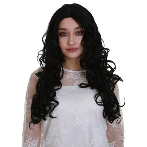 HPO Adult Women's Black Color Curly Long Length Trendy Sassy gal Wig Perfect for Halloween & Cosplay