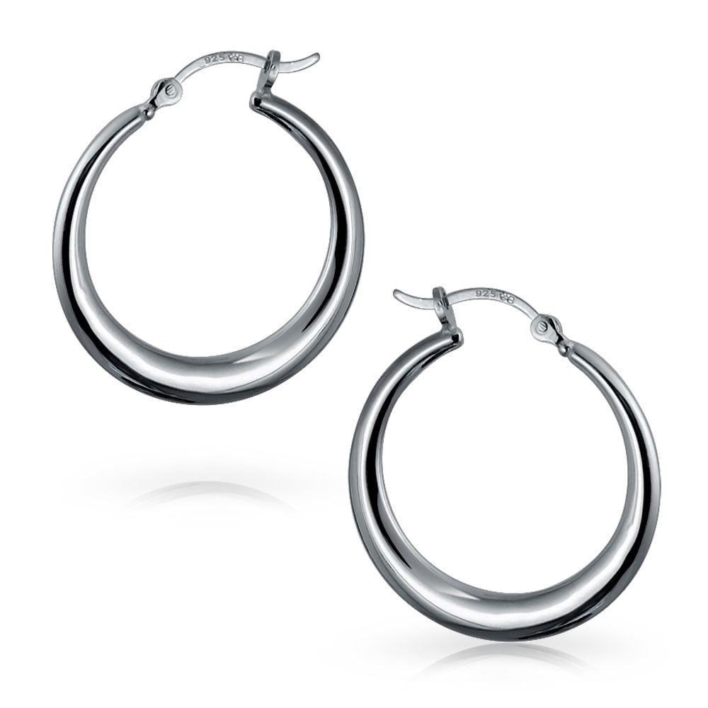Large Round Circle Hoop Earrings 925 Sterling Silver Hinged Notched