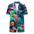 thumbnail image 7 of HOZADOIE Two Piece Sets for Women Beach Lounge Sets Stylish Hawaiian Print Color Block Short Sleeve Cardigan Elastic Drawstring Waist Shorts Summer Matching Set, 7 of 7