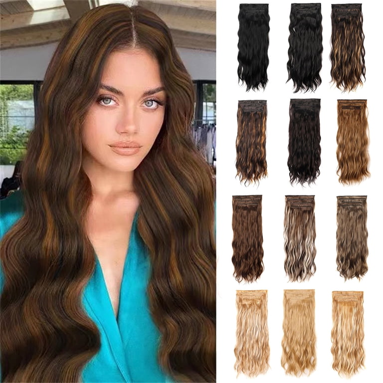 HHBEAUTY Clip in Hair Extensions Long Wavy 4PCS Thick  display picture 3