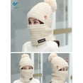thumbnail image 4 of Deago Womens Winter Knitted Balaclava Pompom Beanie Hat Scarf Set Fleece Lined Thick Warm Skull Cap Cycling Ski Mask (Beige), 4 of 6
