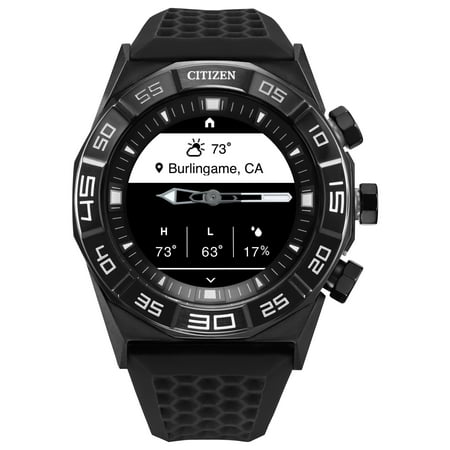 Citizen - CZ Smart 44mm Black IP Stainless Steel Case Hybrid Heart Rate Smartwatch with Silicone Strap - Black
