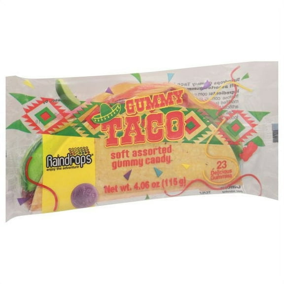 Raindrops Gummy Candy Taco with 23 Gummy Candies in a Taco Shell - 4 Ounces