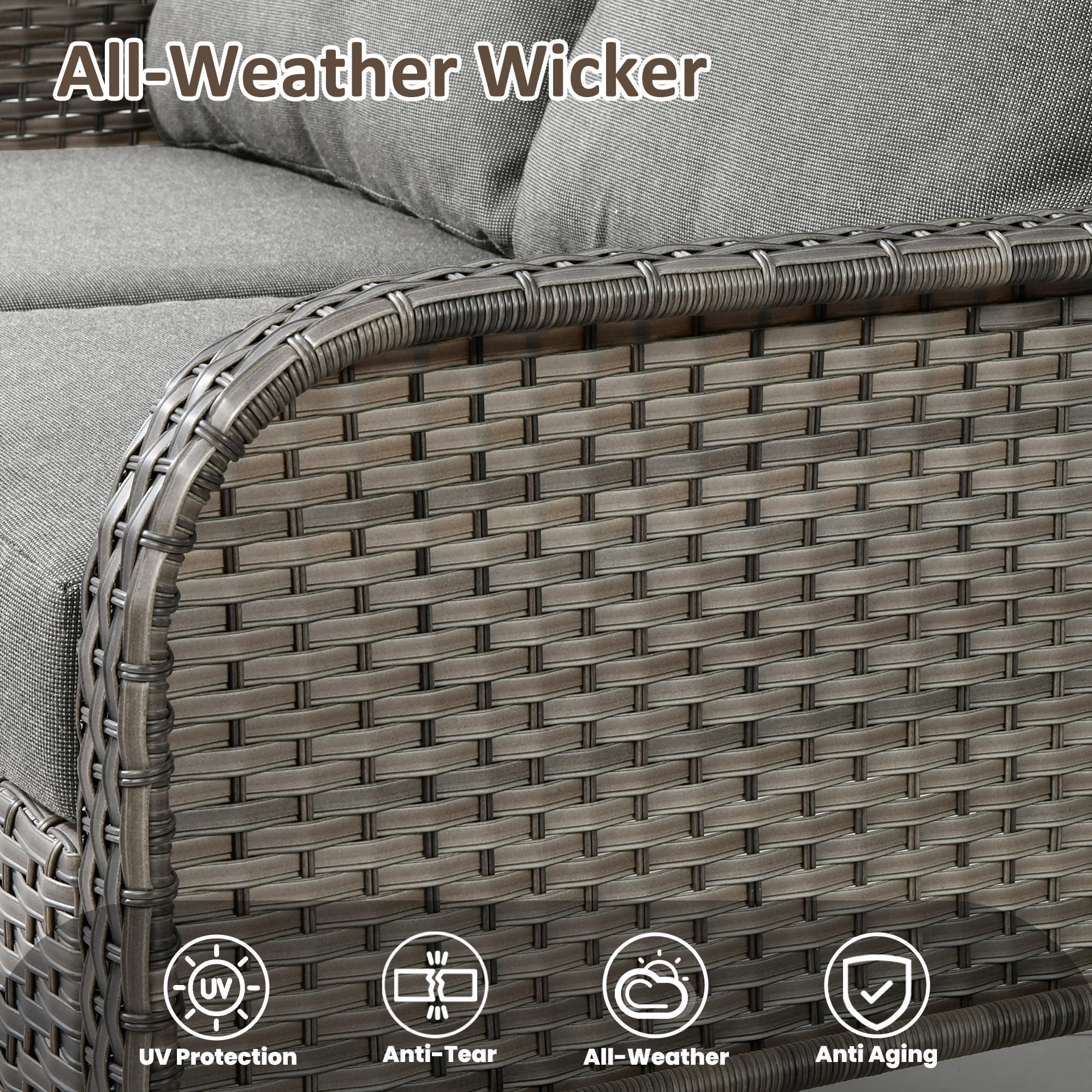 Toject 6 Pieces Patio Furniture Set, Wicker Outside Furniture with Loveseat Table Chairs Set for Porch, All-Weather High Back Outdoor Conversation Set for Backyard, Dark Gray