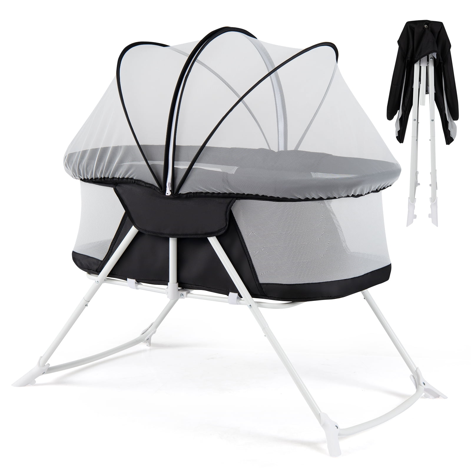 Costway 2 in 1 Baby Bassinet with Rocking Motion with Breathable Mesh Black