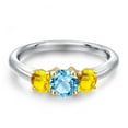 thumbnail image 3 of Gem Stone King 925 Silver and 10K Yellow Gold Swiss Blue Topaz and Yellow Sapphire Engagement Ring for Women | 1.37 Cttw | Round 5MM | Gemstone November Birthstone | Size 5, 3 of 6