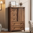 thumbnail image 2 of Qinaqin Estilo Granja 5 Cajón Dresser Para Bedroom 48 En Tall Wood Chest De Con Sliding Barn Door Ajustable Estantería Almacenamiento Organizador Hallway Living Room Cocina- Walnut, 2 of 7