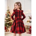 thumbnail image 3 of AmzBarley Girls Fall Winter Long Sleeve Ruffle Dress, Red Buffalo Plaid Swing Casual Dress for Toddler & Little Girls 3-4T, 3 of 7