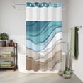 thumbnail image 6 of No Hook Shower Curtain, Turquoise Brown Shower Curtains for Bathroom with See Through Top Window, Teal White Geometric Gradient Stripes Waterproof & Washable Bath Curtain Narrow 54"x78", 6 of 9
