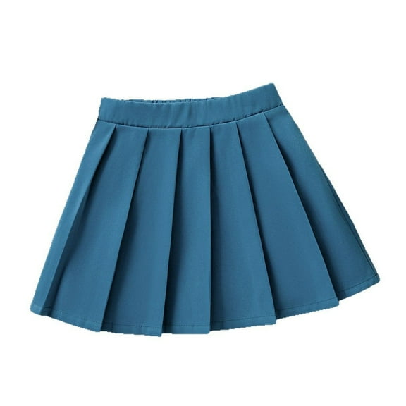 RUTAYY Teen Girls Short Skirt Loose Waist Pure Color Casual Half Length Skirt Pleated Skirt Casual SunSkirt, Navy, 12-13 Years