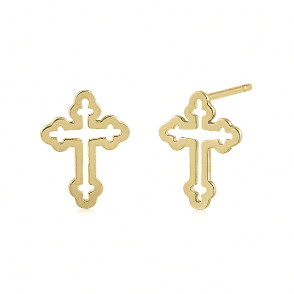 Vinali 14K Solid Gold Small Budded Cross Stud Earrings