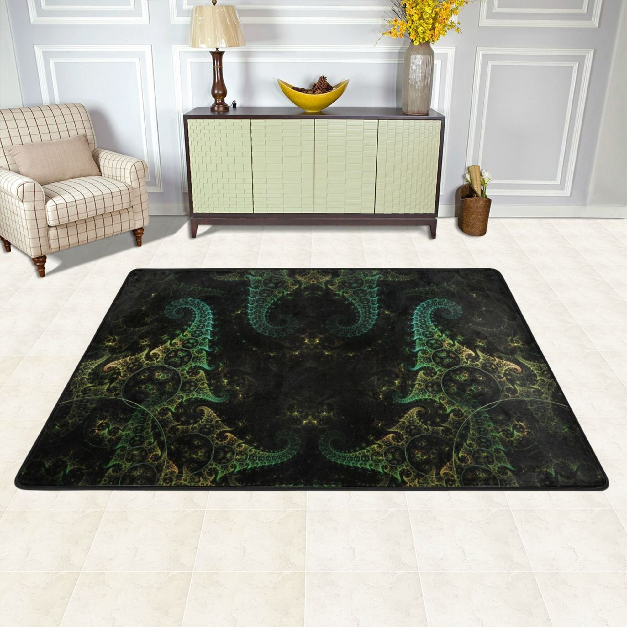 XMXY Abstract Alien Fractal Spiral Area Rugs Doormat Outdoor