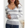 thumbnail image 5 of Women Long Sleeve Knit Tops Casual V-neck Striped Pullover Shirt Blouse for Club Streetwear, 5 of 10