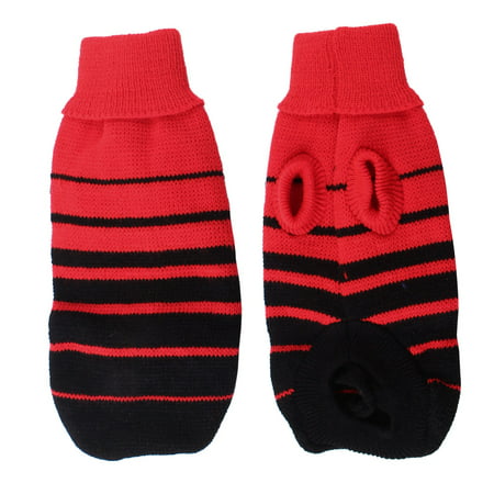 Unique Bargains Pet Dog Doggie Red Black Knitting Striped Turtleneck Costume Apparel Sweater