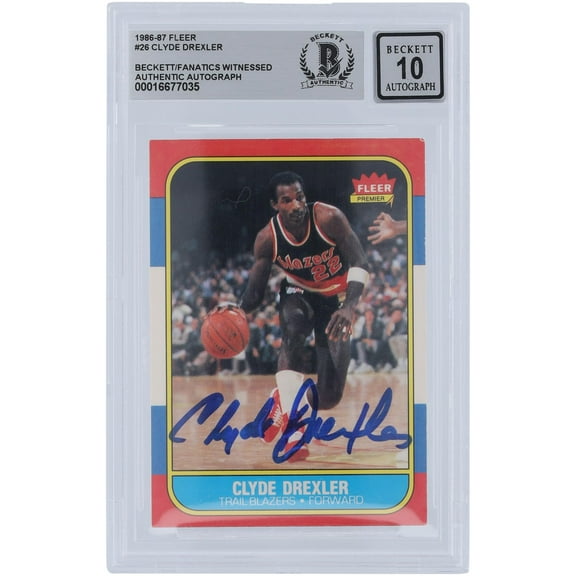 Clyde Drexler Portland Trailblazers Autographed 1986-87 Fleer #26 Beckett Fanatics Witnessed Authenticated 10 Rookie Card - Fanatics Authentic Certified