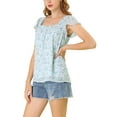 thumbnail image 5 of Allegra K Women's Short Sleeve Square Neck Ruffled Floral Chiffon Blouse, 5 of 7