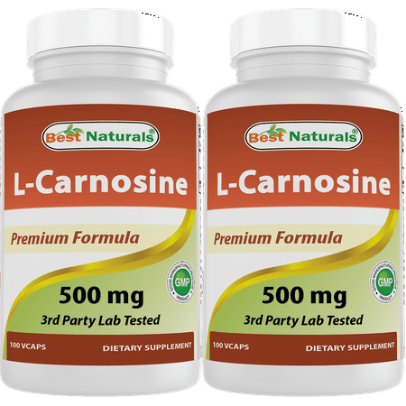 2 Pack Best Naturals L-Carnosine 500 mg 100 Vegetarian Capsules