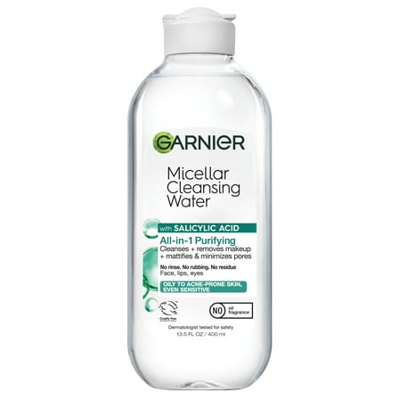 Garnier SkinActive Micellar Cleansing Water All in 1 Salicylic Acid Pore Minimizer Makeup Remover, Face Cleanser, 13.5 fl oz