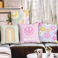thumbnail image 3 of Preppy Throw Pillows Covers Decorative Cute Preppy Aesthetic Pillow Covers Pink Smile Face Butterfly Flower Pillow Case for Teen Girls Bedroom Home, 18 x 18 Inch, 3 of 6