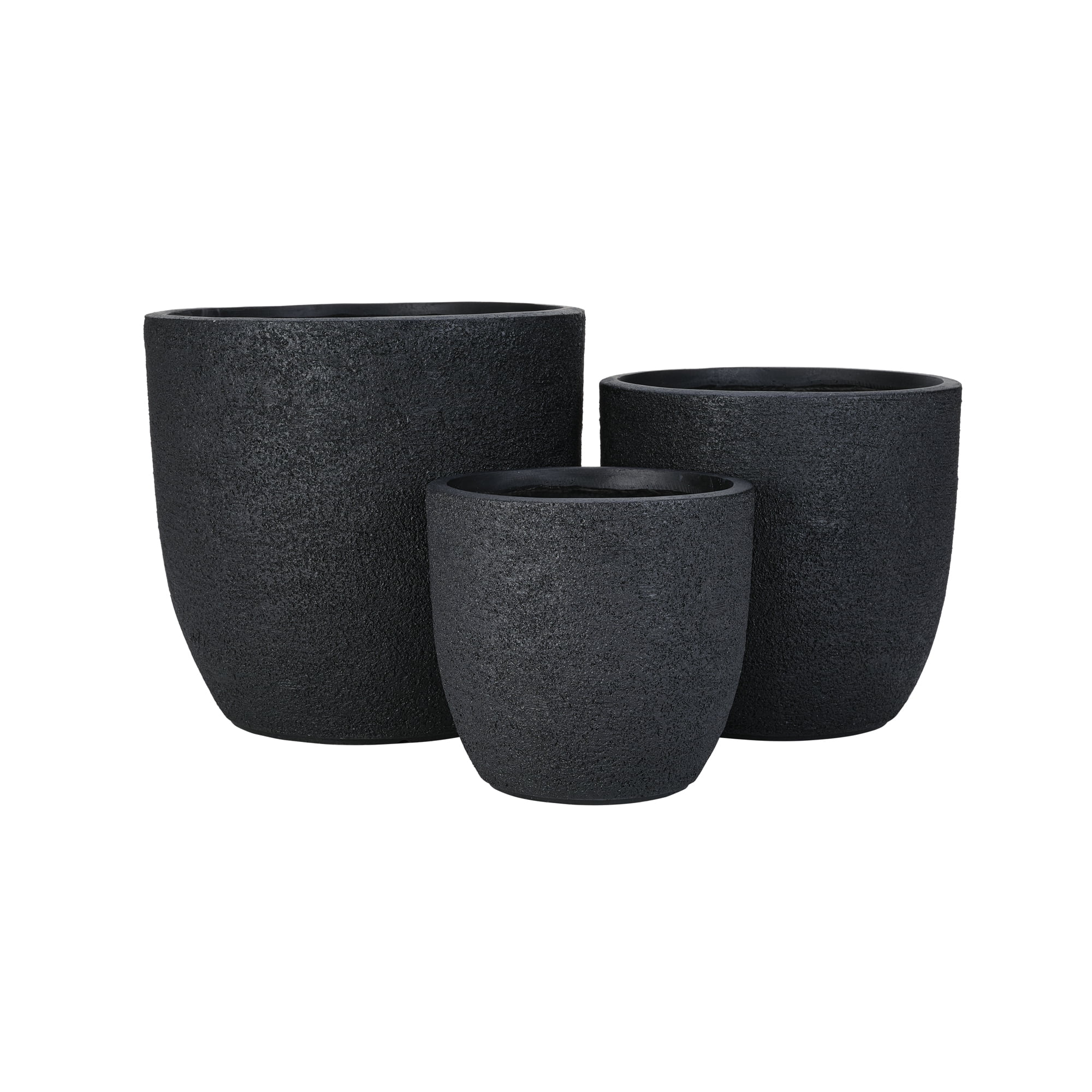 Harper & Bright Designs Outdoor Concrete Planter Set of 3, Patio Flower Pots Stone-Look Textured with Drainage Holes and Rubber Plug for Garden Poolside, Black