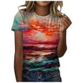 thumbnail image 2 of ICHUANYI Clearance Women's Fashion Casual Loose Blouse Printing Round Neck T-Shirt Shirts Blouse Print Tee(Red, S) ICHUANYI WER2023081502094, 2 of 5