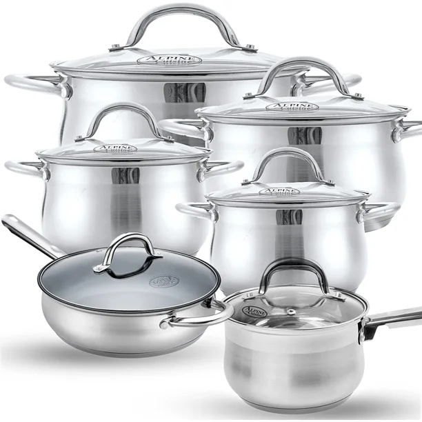 Alpine Cuisine Cookware Set 12PC Belly Shape Stainless Steel