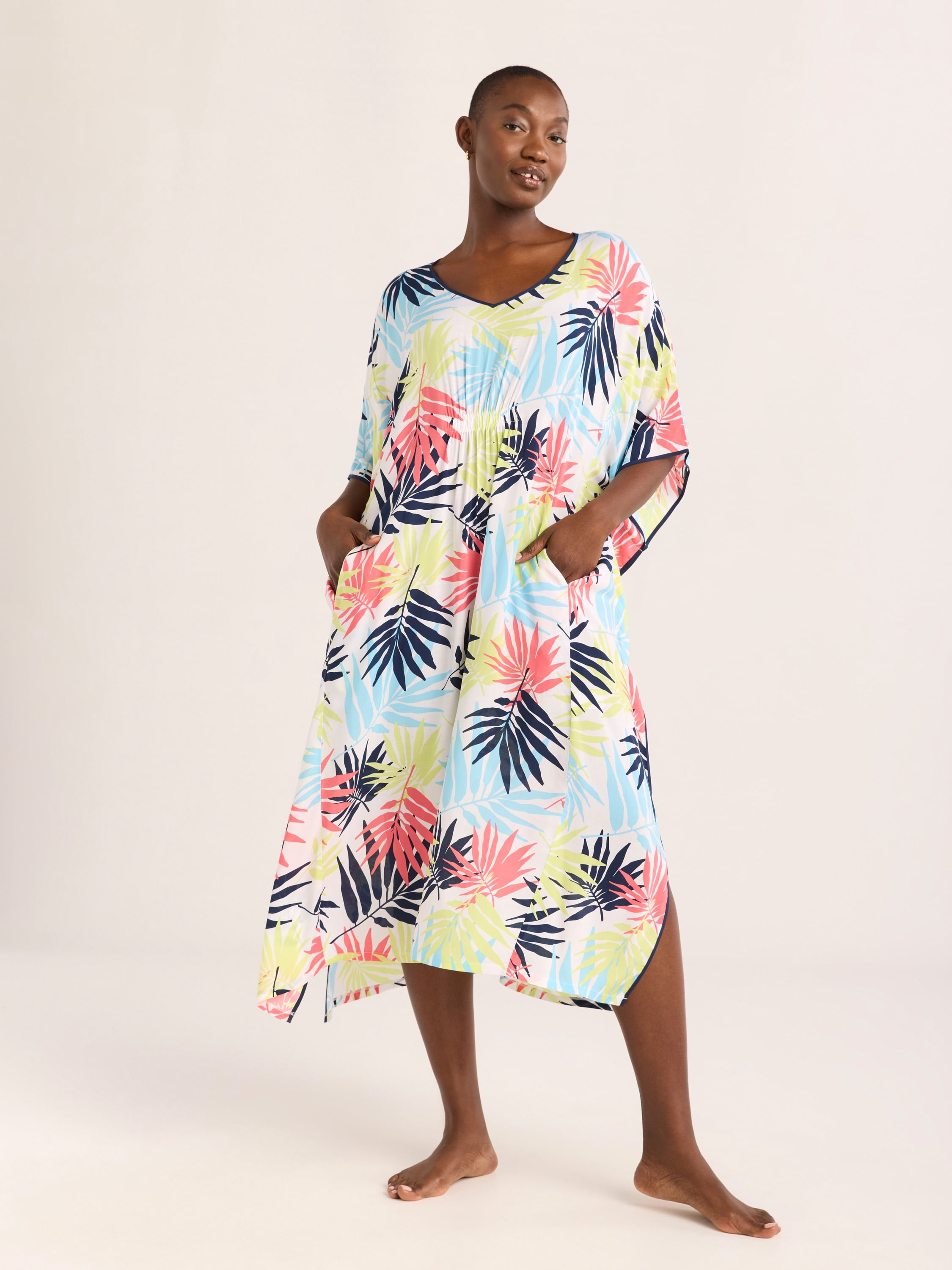 Joyspun Women’s Sleepwear Woven 46” Caftan Nightgown, S-4X