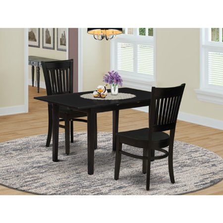 HomeStock Artisanal Artistry 3-Piece Modern Dining Table Set 2 Wooden Dining Chairs With Slatted Back And Wooden Seat And Butterfly Leaf Dining Table With Rectangular Top And 4 Legs- Black Finish