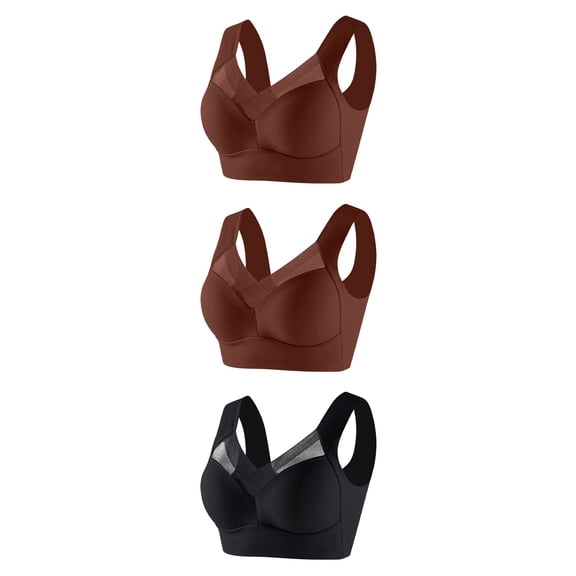 LFEOOST 3 Pack Sports Bras for Women Wmbra Posture Correcting Bra, Posture Correcting Bra, Zenchic Bra Fashion Deep Cup Bra Summer Push-Up Wireless Bra Black XXL
