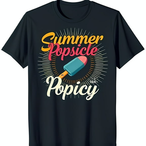 Vintage Inspired Black T-Shirt with Humorous Popicy Popsicle Graphic
