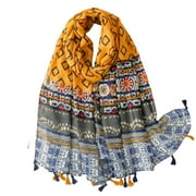 Blue And Mustard Damask Scarf
