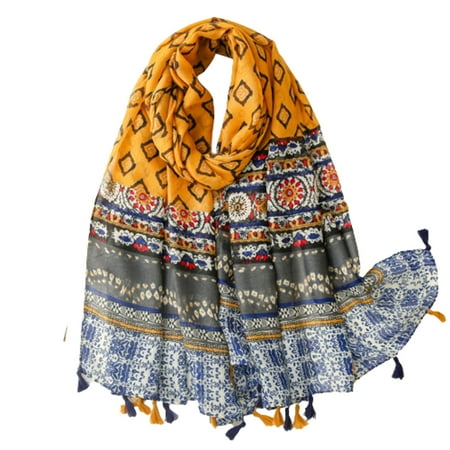 Blue And Mustard Damask Scarf