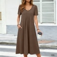 thumbnail image 2 of Sentmoon Robes Semi-Formelles pour Femmes avec Poches Col en V Couleur Unie Mignonnes Robes de Printemps Manches Courtes Coupe Régulière Sorties Vacances Anniversaire Robes pour Femmes pour Voyage et Vacances Brun TTG, 2 of 7