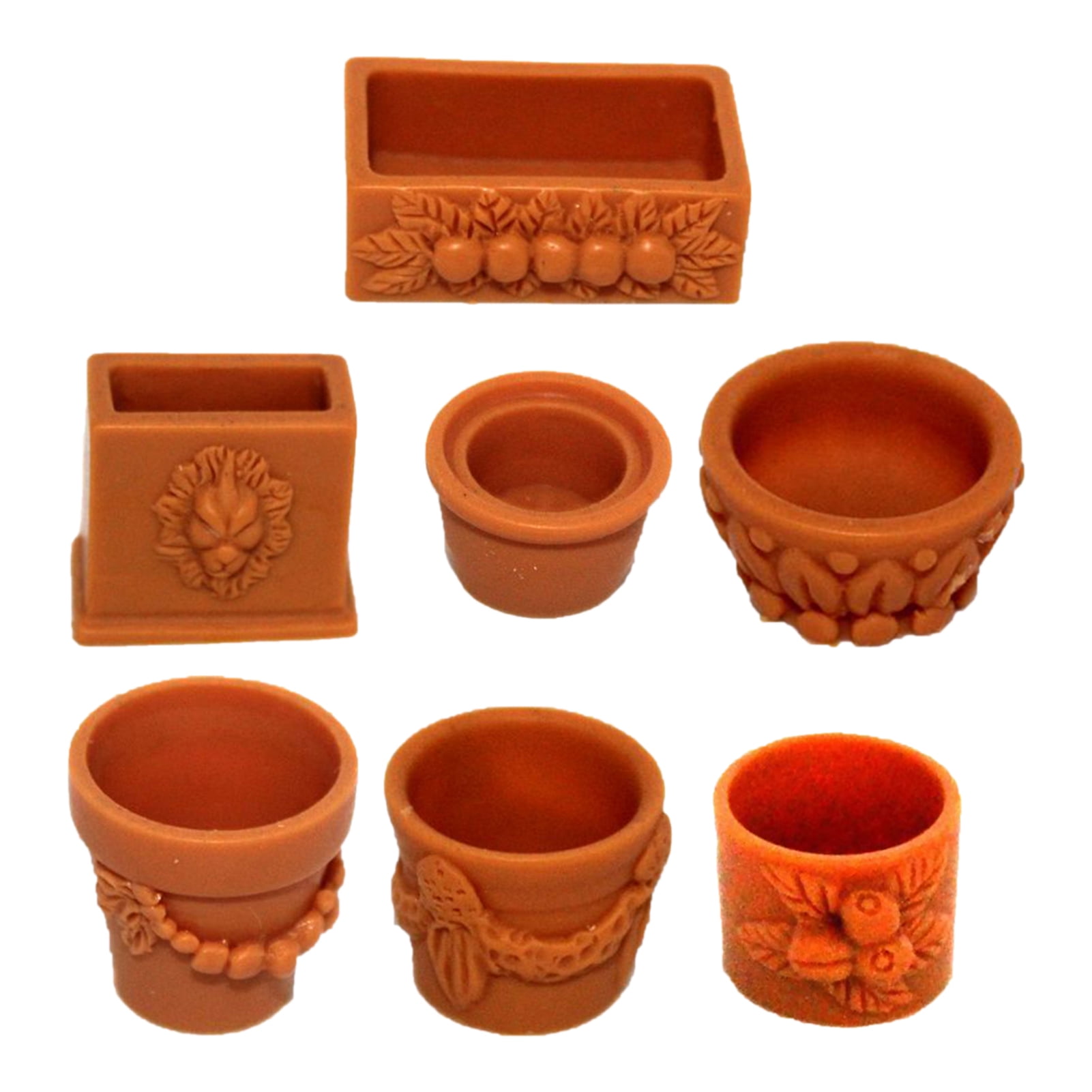 7x Miniature Flower Pots For 1/12 Doll House Landscape Fairy Garden DIY Brown 