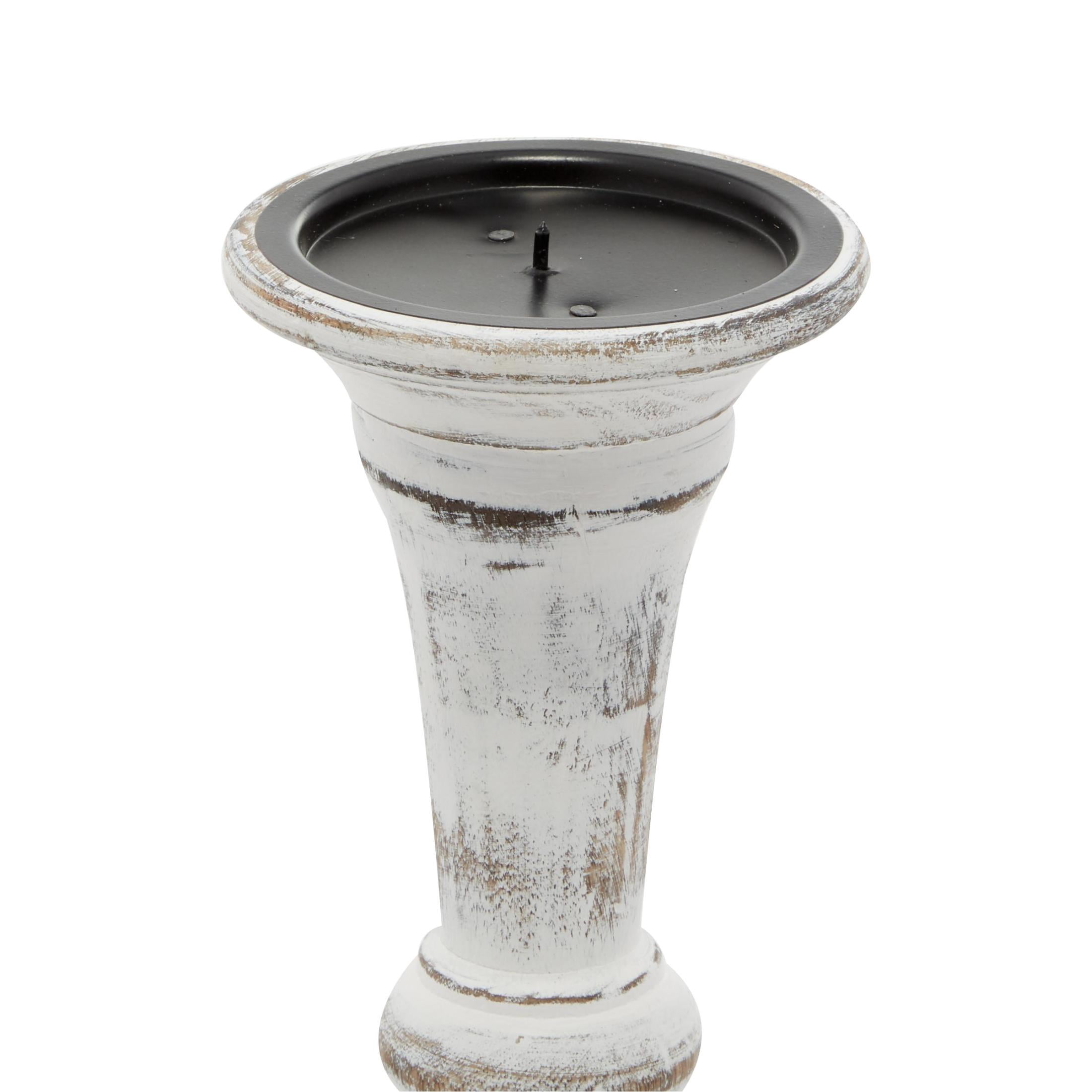 DecMode 3 Candle White Wood Candle Holder, Set of 3