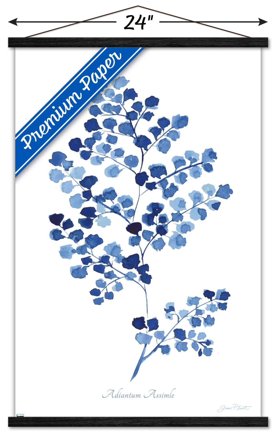 Jean Plout - Indigo Botanical Adiantum Assimle Wall Poster with Magnetic Frame, 22.375" x 34"