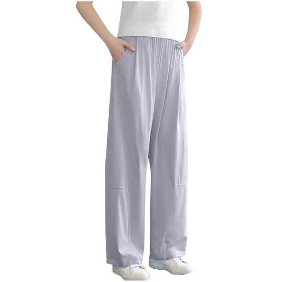 Mlzmgr Pants for Teen Girls 4-15 Years Loose Fitted Straight Leg Ice Silk Quick Drying Casual Going out Pants