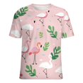 thumbnail image 5 of Flamingo Pattern Womens Tops Women's Fashion Casual Short Sleeve Flower Print Round Neck Pullover Top Blouse, 5 of 6
