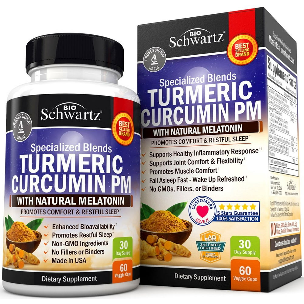 Turmeric Curcumin PM sleep aid capsules with Melatonin from BioSchwartz