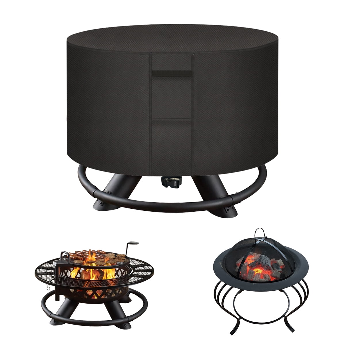 Fire Pit Cover Round Waterproof Full Coverage Dustproof Anti UV and