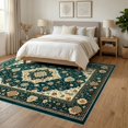 thumbnail image 3 of ODIKA 6'x9' Ultra-Soft Area Rug, Teal Boho Vintage Ornamental Distressed Border Traditional Throw None Washable, Bare feet friendly, Silk-Touch for Guest Room, Bedroom, 3 of 7