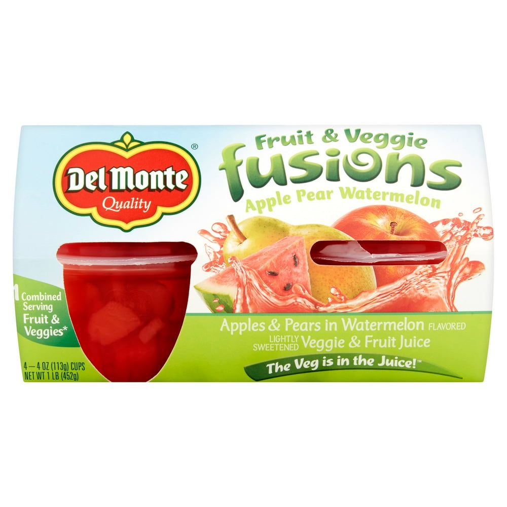(4 Cups) Del Monte Fruit Cups Fruit & Veggie Infusions Apple Pear