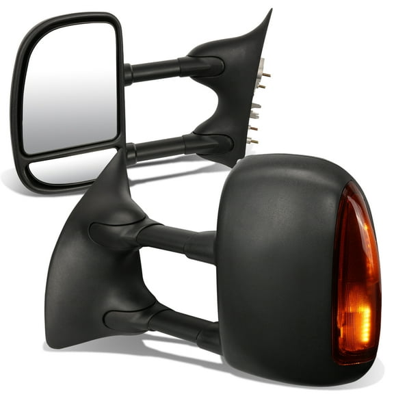 DNA Motoring TWM-004-T666-BK-AM For 1999 to 2007 Super Duty Pair of Black Textured Telescoping Extendable   Amber Signal Side Towing Mirrors 01 02 03 04 05 06