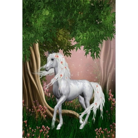 Image of HelloDecor 5x7ft Fairy Forest Unicorn Backdrop For Photography Sweet Spring Flowers Meadow Trees Dreamy Wonderland Background Photo Studio Props Kid Girl Baby Child Artistic Portrait