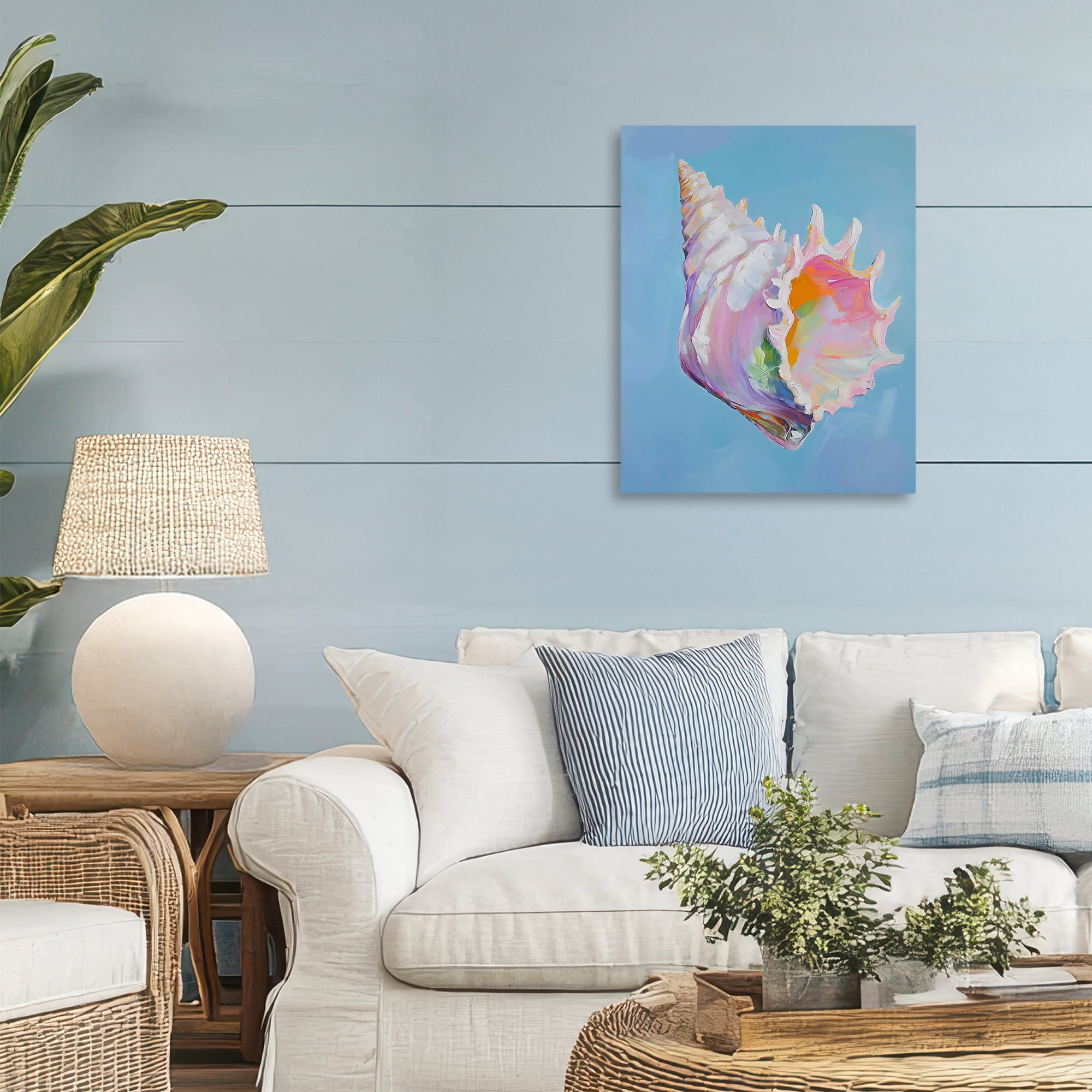 Stupell Industries Pastel Hued Conch on Blue Canvas Wall Art, design by The Prints Vibe