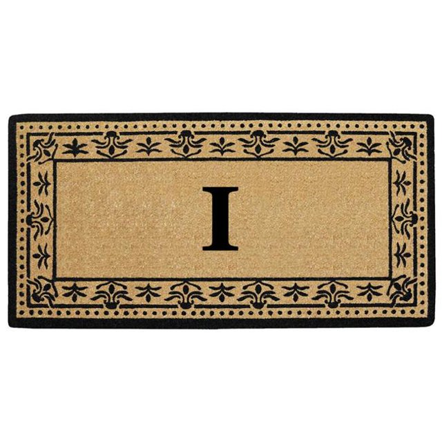 Nedia Home O2193I 22 x 36 Po Corinthienne Résistant Tapis de Porte en Fibre de Coco&44; Monogramme I - Noir