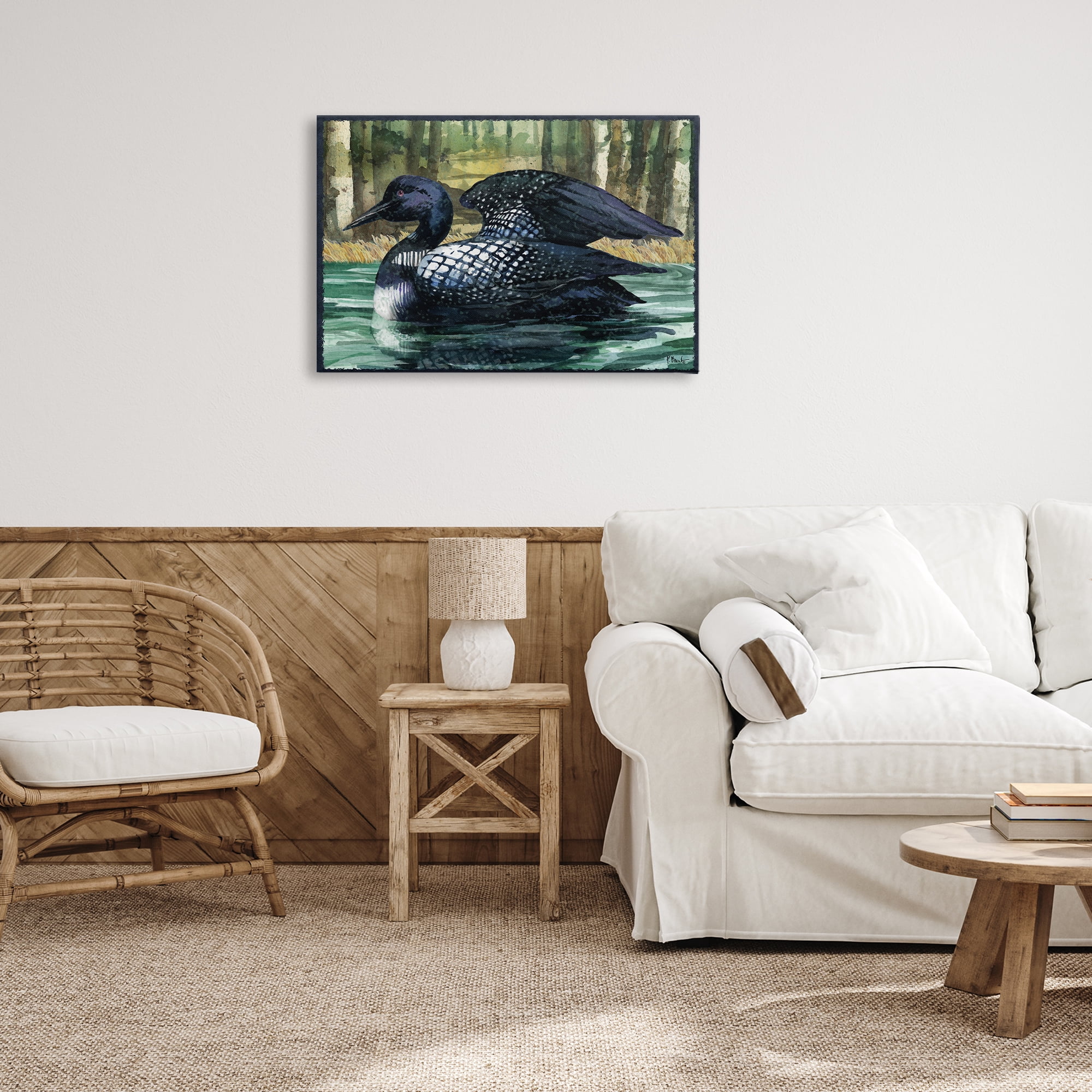 Stupell Industries Swimming Woodland Loon Animals Painting Wrapped Canvas Art Print Wall Art, 30 x 20