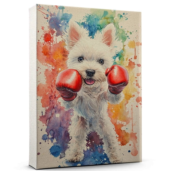 West Highland White Terrier Dog Stretched Canvas Size 8x12 – Boxing Canvas Print of Funny West Highland White Terrier Dog Wall Art, Boxing Sports Wall Decor, Home Decor, Dog Lover